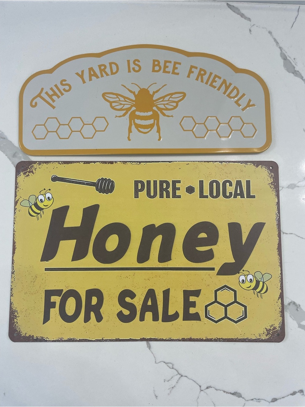 Bee-Friendly Honey Signs - Yellow and Gold Metal Wall Decor